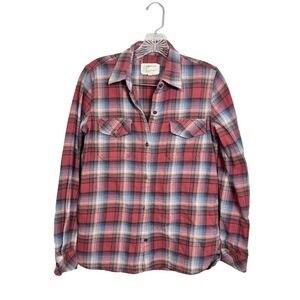 Current/Elliott Muted Red Plaid Button Up Long Sleeve Shirt,‎ Size 1 (Small)